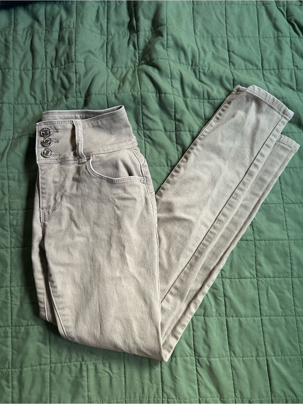 High-Waist Beige Skinny Jeans